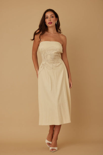 Flower Lining Linen Pattern Strapless Dress - Goddess Vibes