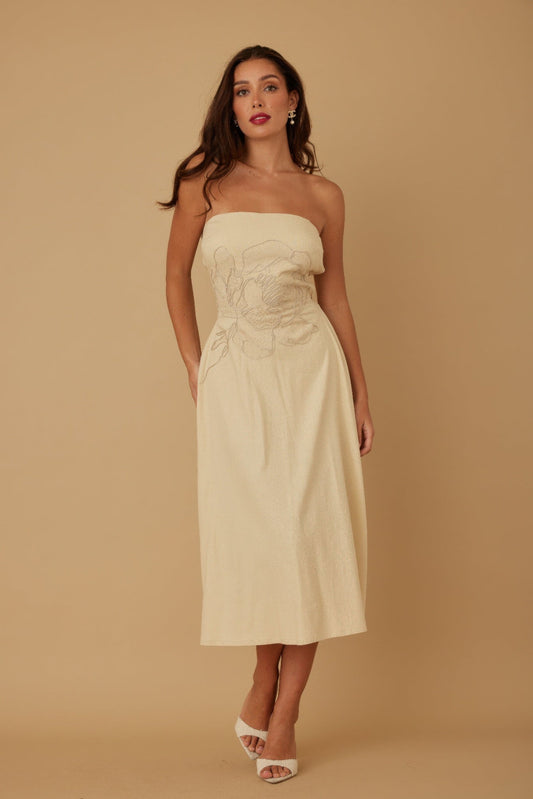 Flower Lining Linen Pattern Strapless Dress - Goddess Vibes