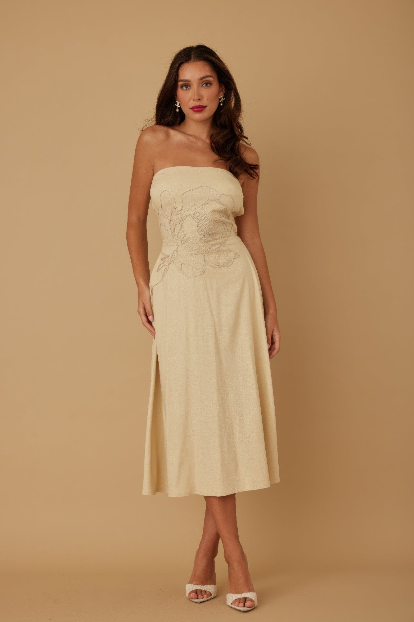 Flower Lining Linen Pattern Strapless Dress - Goddess Vibes