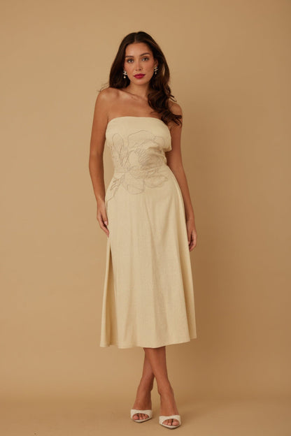 Flower Lining Linen Pattern Strapless Dress - Goddess Vibes