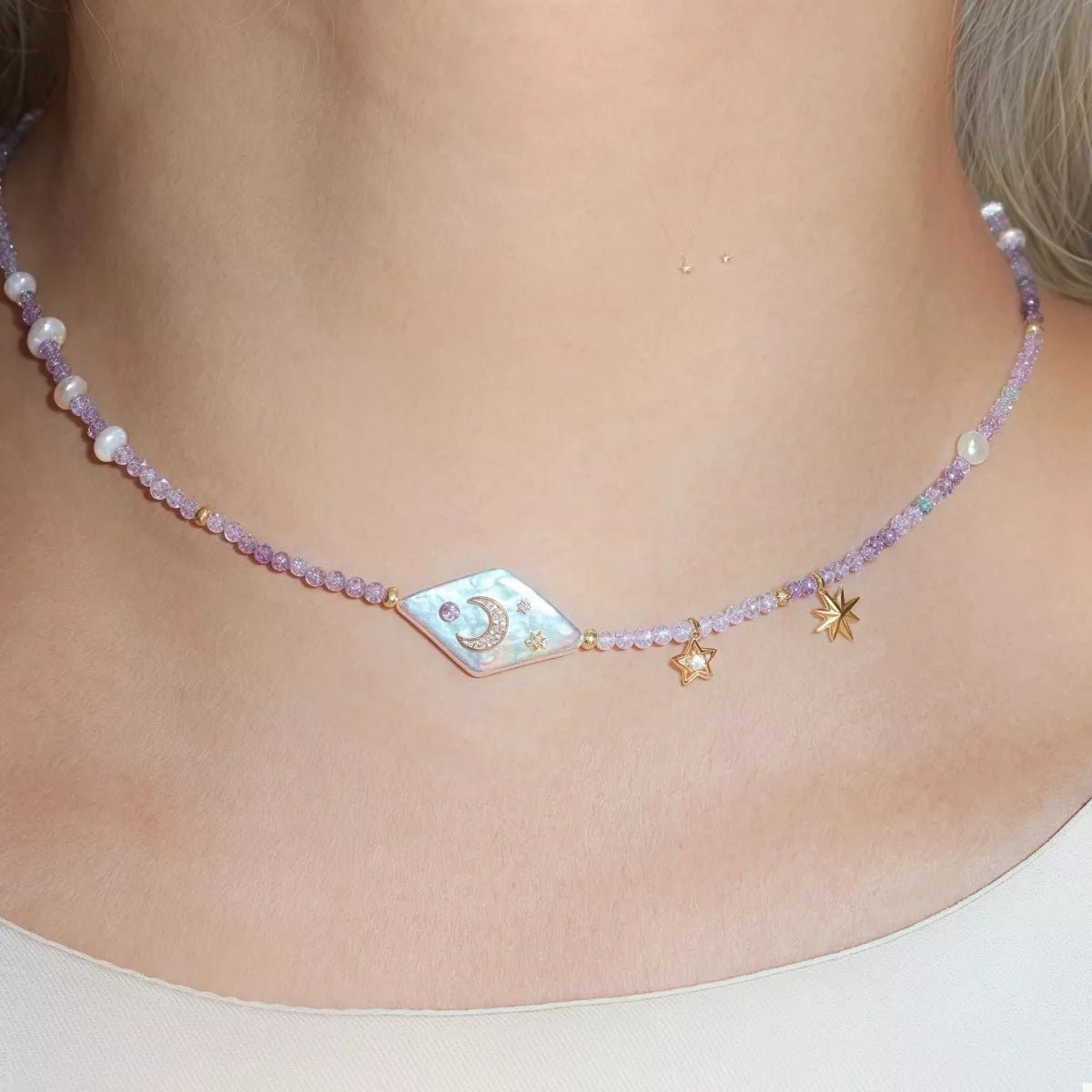 Freshwater Pearl Star Moon Beaded Necklace - Goddess Vibes