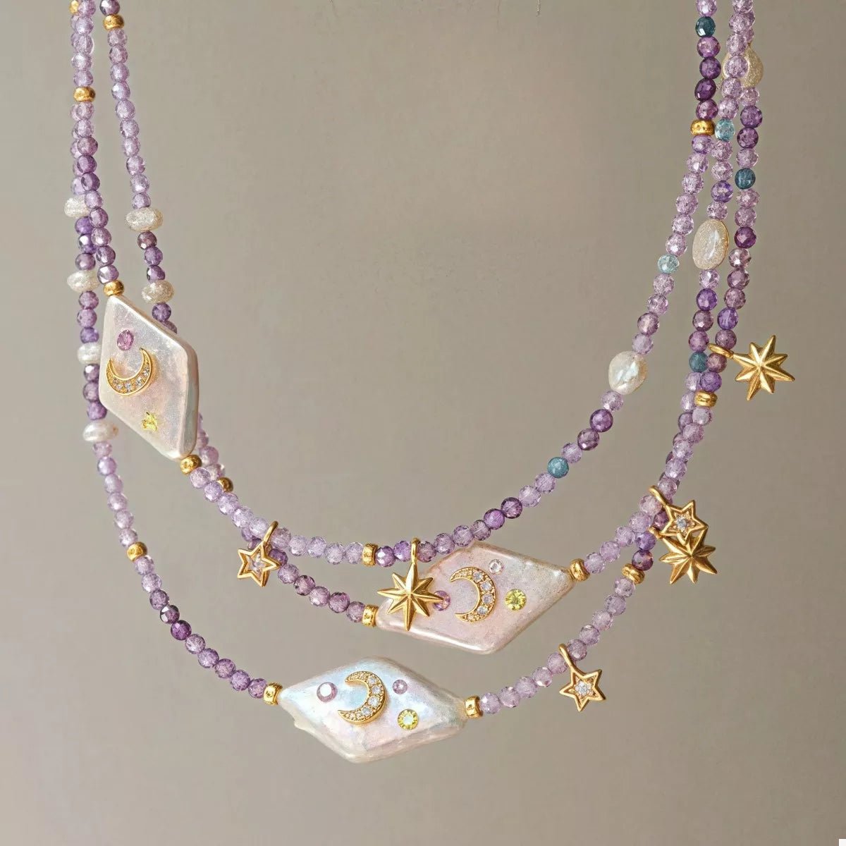 Freshwater Pearl Star Moon Beaded Necklace - Goddess Vibes