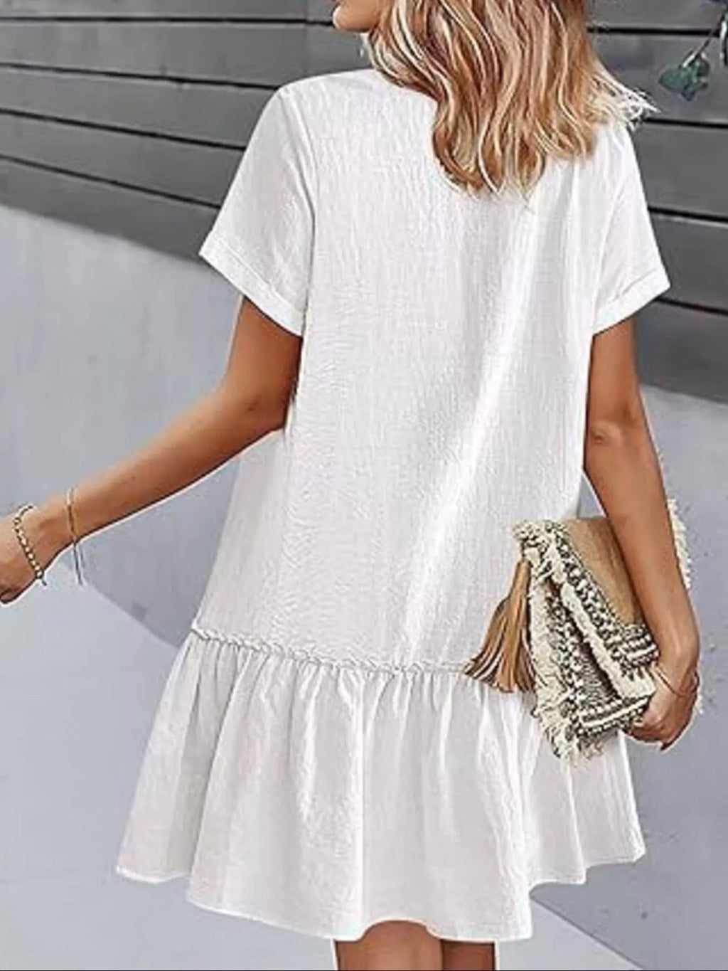 Full Size Button - Front Short Sleeve Tiered Dress Plus Size - Goddess Vibes