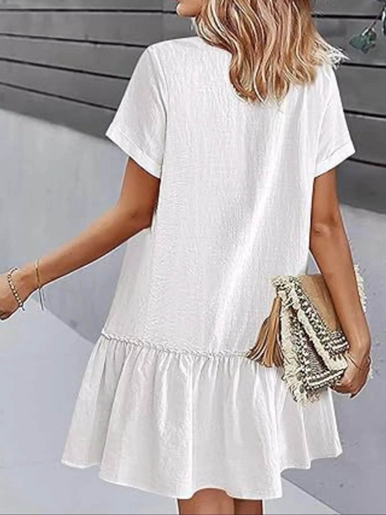 Full Size Button - Front Short Sleeve Tiered Dress Plus Size - Goddess Vibes