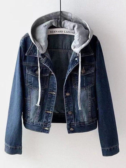 Full Size Button Up Drawstring Hooded Denim Jacket Plus Size - Goddess Vibes