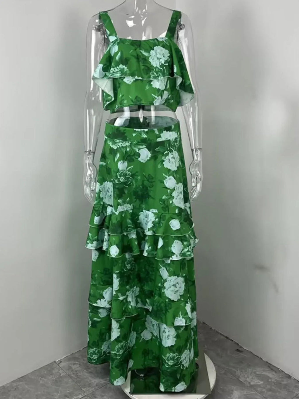Full Size Floral Cami and Layered Skirt Set Plus Size - Goddess Vibes