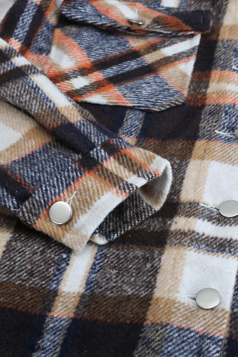 Geometric Plaid Print Pocketed Shacket - Goddess Vibes