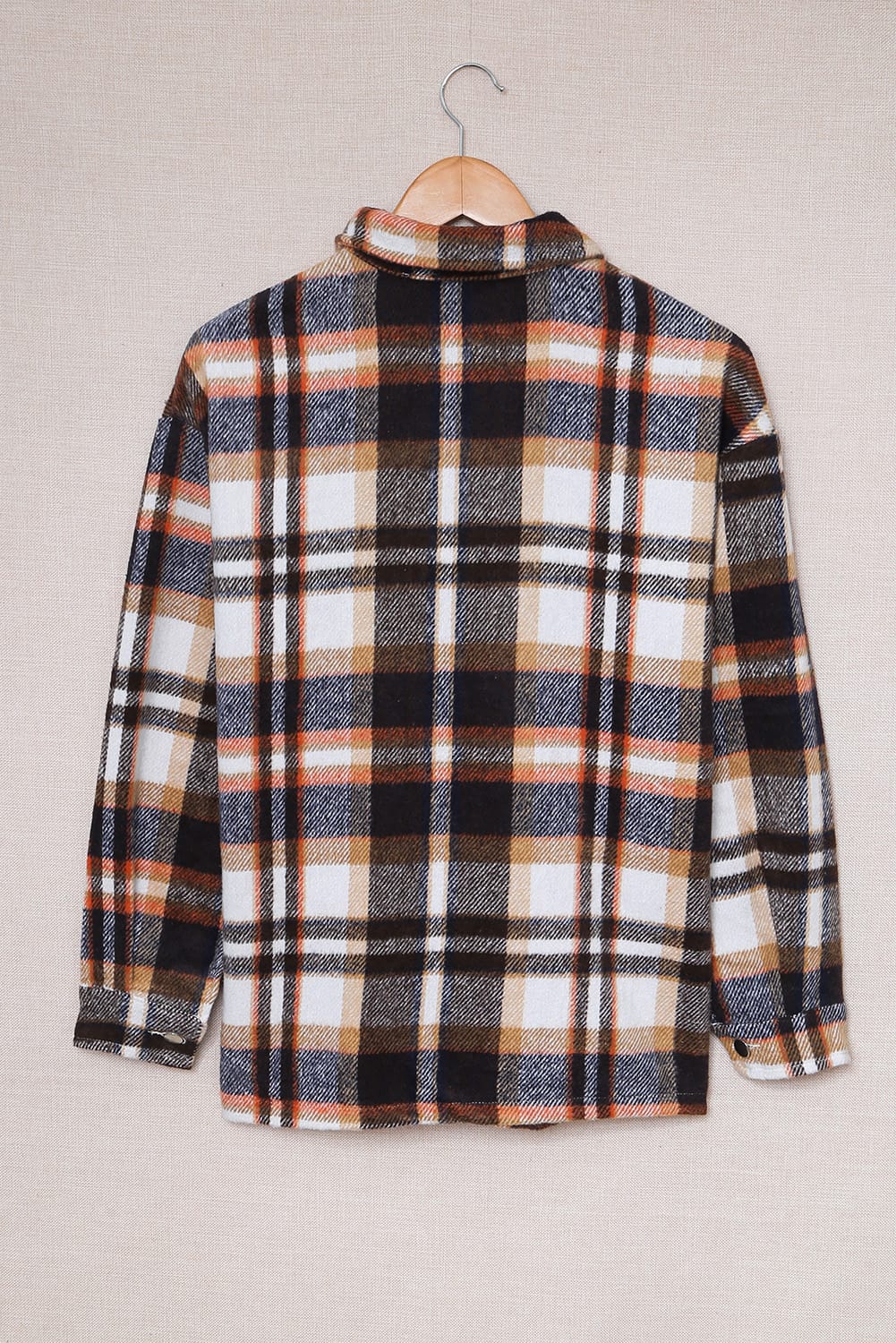 Geometric Plaid Print Pocketed Shacket - Goddess Vibes