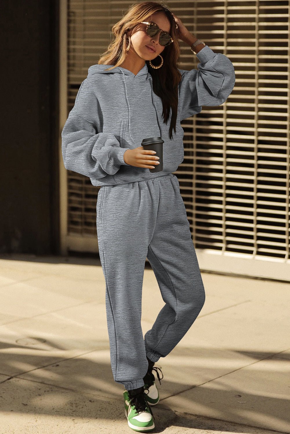 Gray Solid Drop Shoulder Hoodie and Joggers Activewear Set - Goddess Vibes