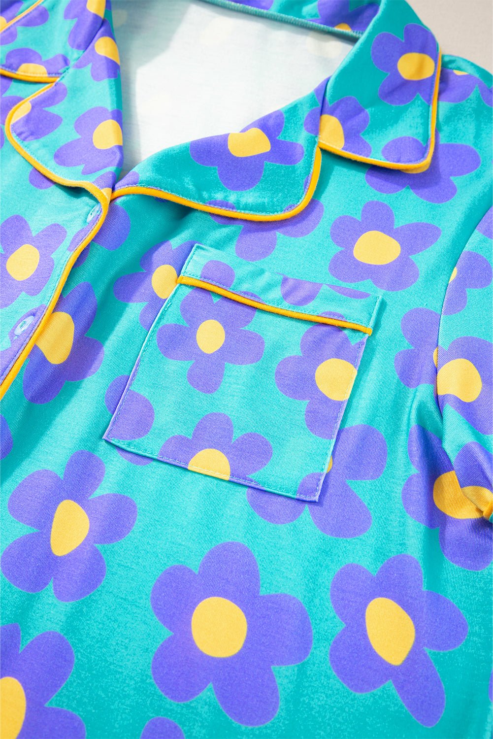 Green Flower Print Short Sleeve Shirt Pajamas Set - Goddess Vibes