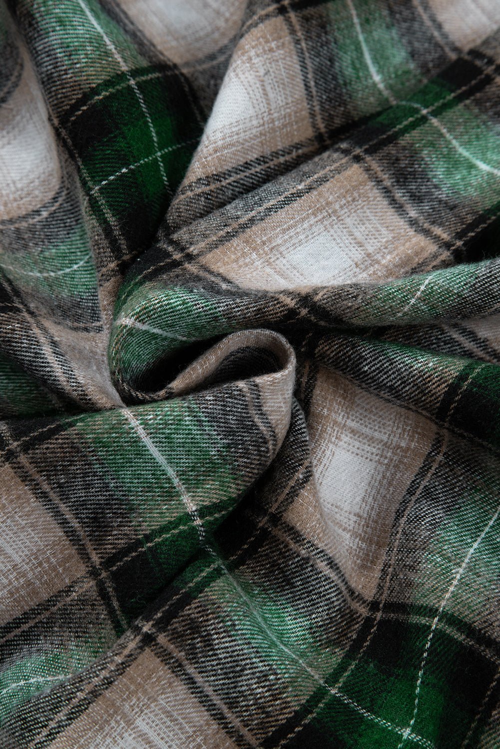 Green Plaid Print Chest Pocket Buttoned Hooded Shacket - Goddess Vibes