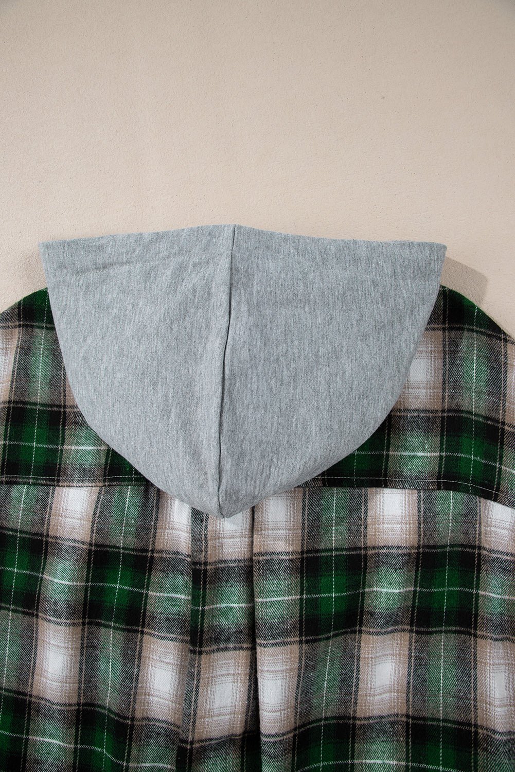 Green Plaid Print Chest Pocket Buttoned Hooded Shacket - Goddess Vibes