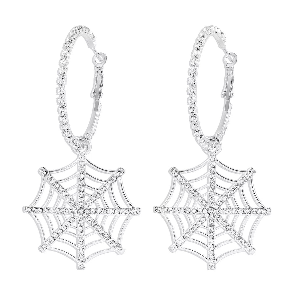 Halloween Spider Web Dangle Hoop Earrings - Goddess Vibes