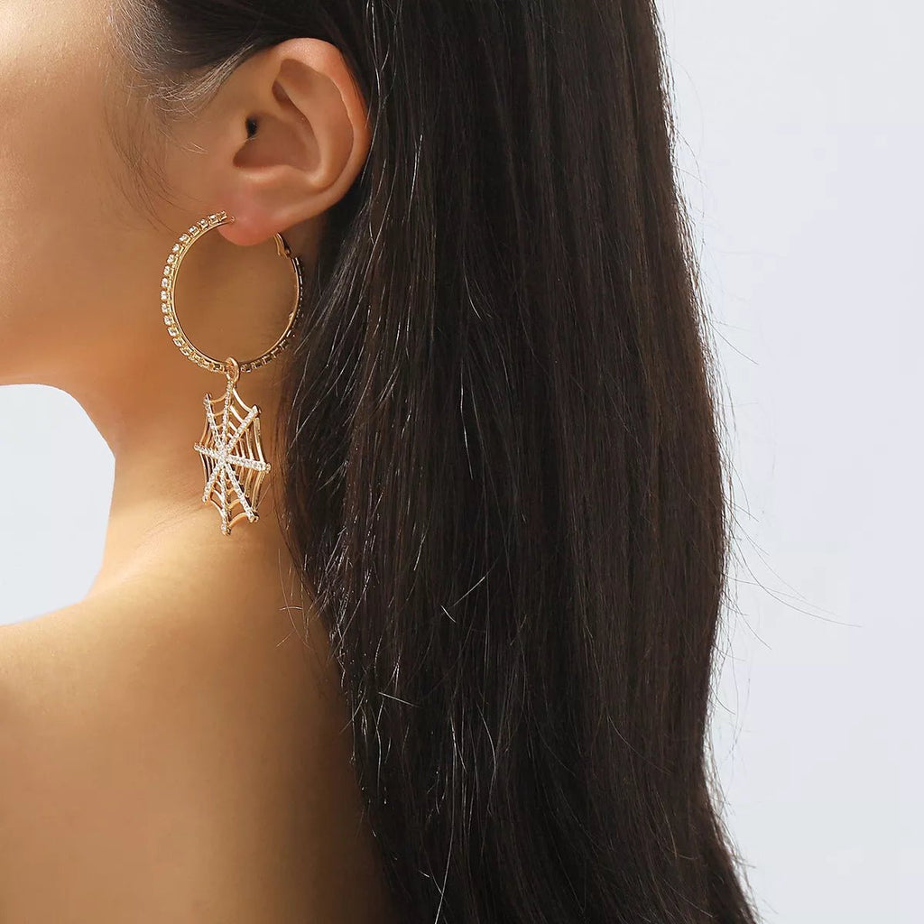 Halloween Spider Web Dangle Hoop Earrings - Goddess Vibes