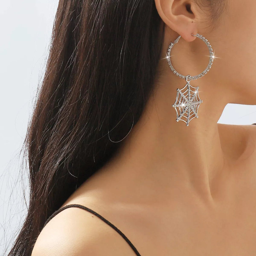 Halloween Spider Web Dangle Hoop Earrings - Goddess Vibes