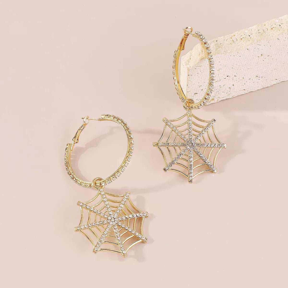 Halloween Spider Web Dangle Hoop Earrings - Goddess Vibes