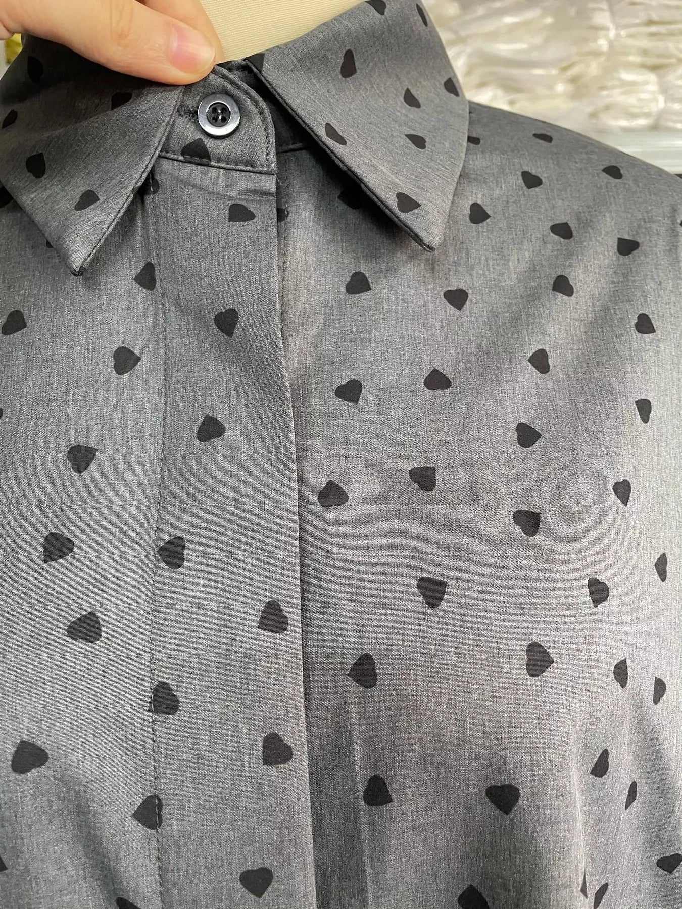 Heart Print Button Up Flounce Sleeve Shirt - Goddess Vibes