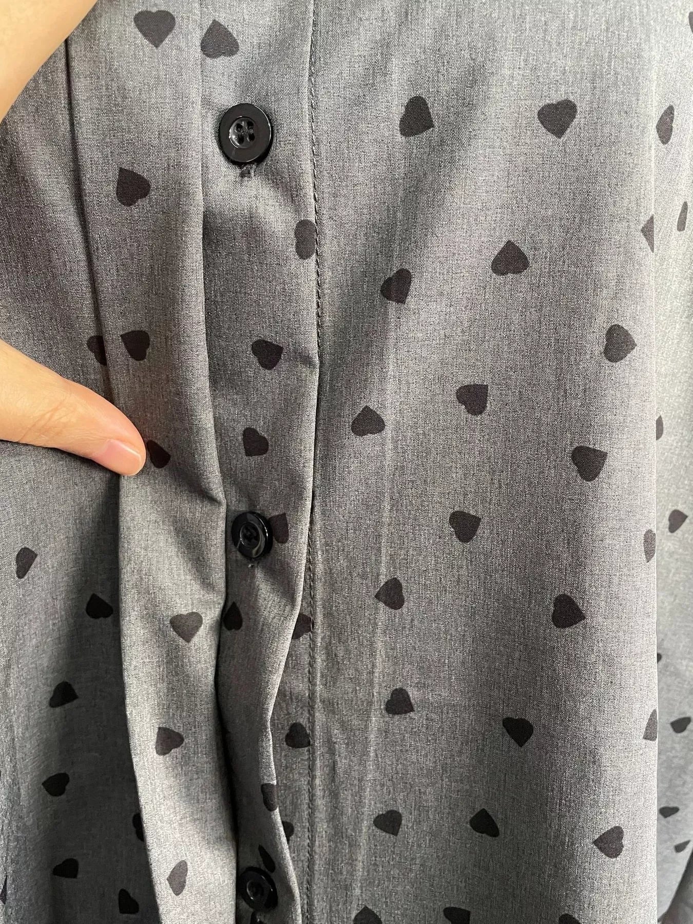 Heart Print Button Up Flounce Sleeve Shirt - Goddess Vibes