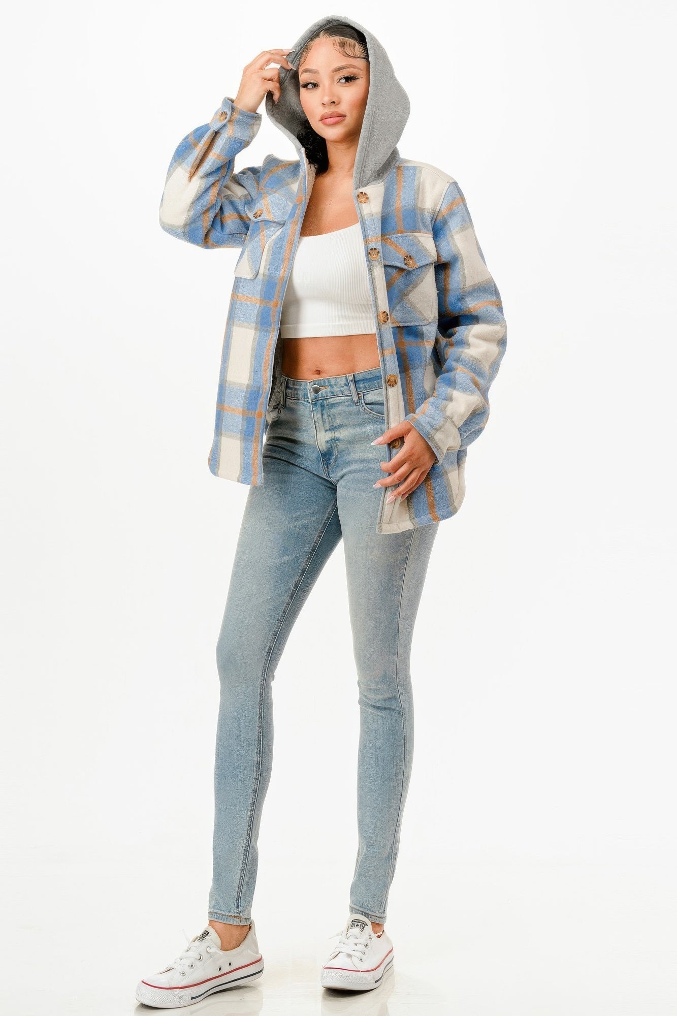 Hooded Plaid Jacket - Goddess Vibes