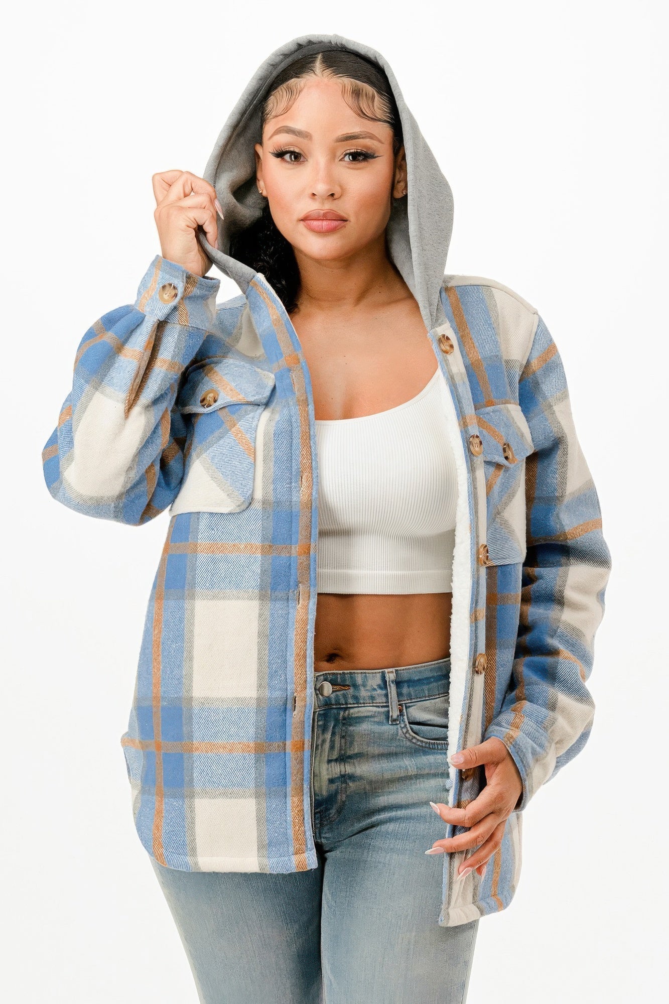 Hooded Plaid Jacket - Goddess Vibes