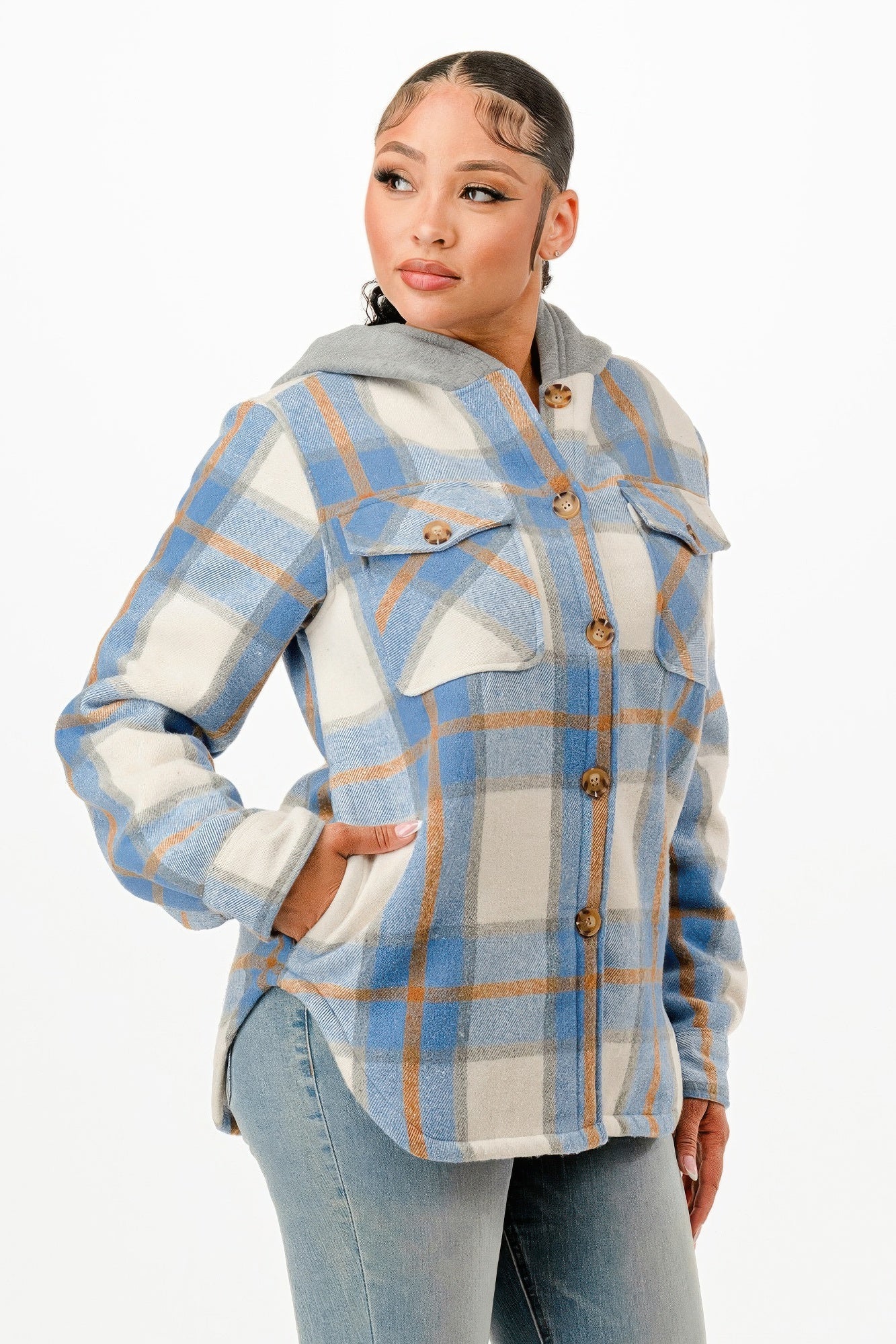Hooded Plaid Jacket - Goddess Vibes