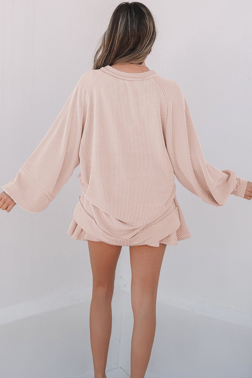 Jet Stream Corded Lantern Sleeve Top High Waist Ruffled Mini Skirt Set - Goddess Vibes