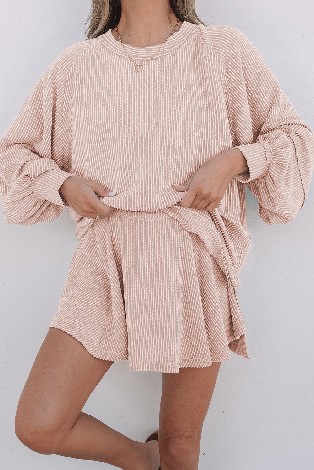 Jet Stream Corded Lantern Sleeve Top High Waist Ruffled Mini Skirt Set - Goddess Vibes