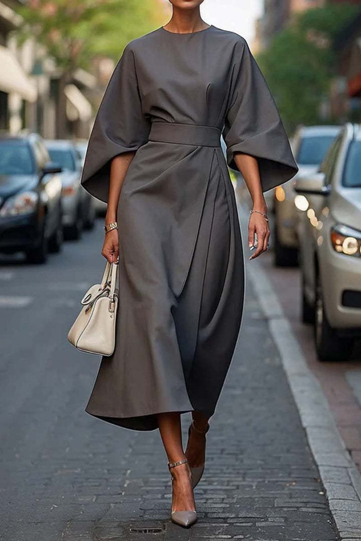 Loose Batwing Sleeve Dress Fashion Waist - tighted Solid Color Elegant Dresses For Women Clothing - Goddess Vibes