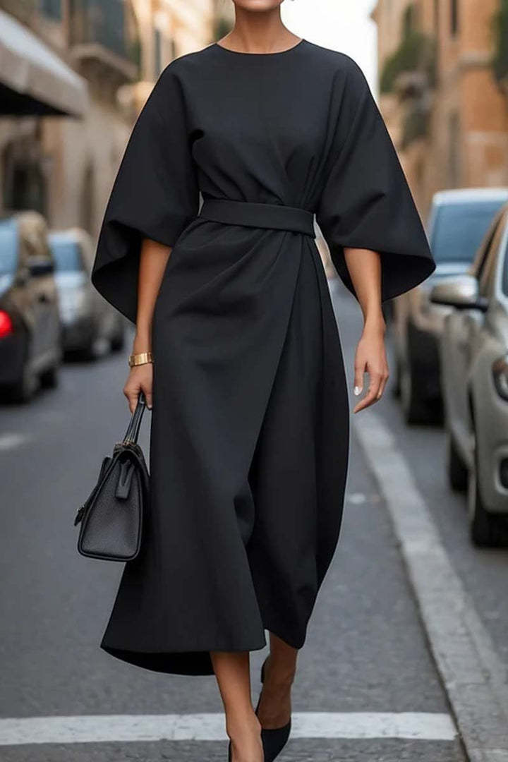 Loose Batwing Sleeve Dress Fashion Waist - tighted Solid Color Elegant Dresses For Women Clothing - Goddess Vibes