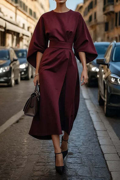 Loose Batwing Sleeve Dress Fashion Waist - tighted Solid Color Elegant Dresses For Women Clothing - Goddess Vibes