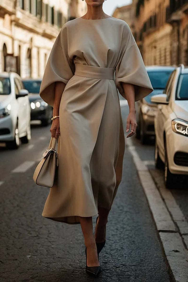 Loose Batwing Sleeve Dress Fashion Waist - tighted Solid Color Elegant Dresses For Women Clothing - Goddess Vibes