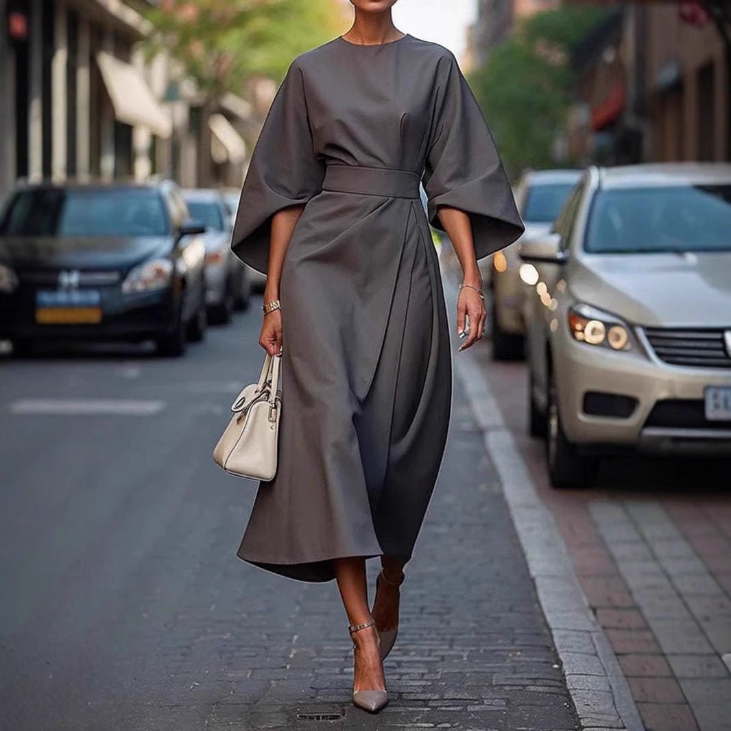 Loose Batwing Sleeve Dress Fashion Waist - tighted Solid Color Elegant Dresses For Women Clothing - Goddess Vibes