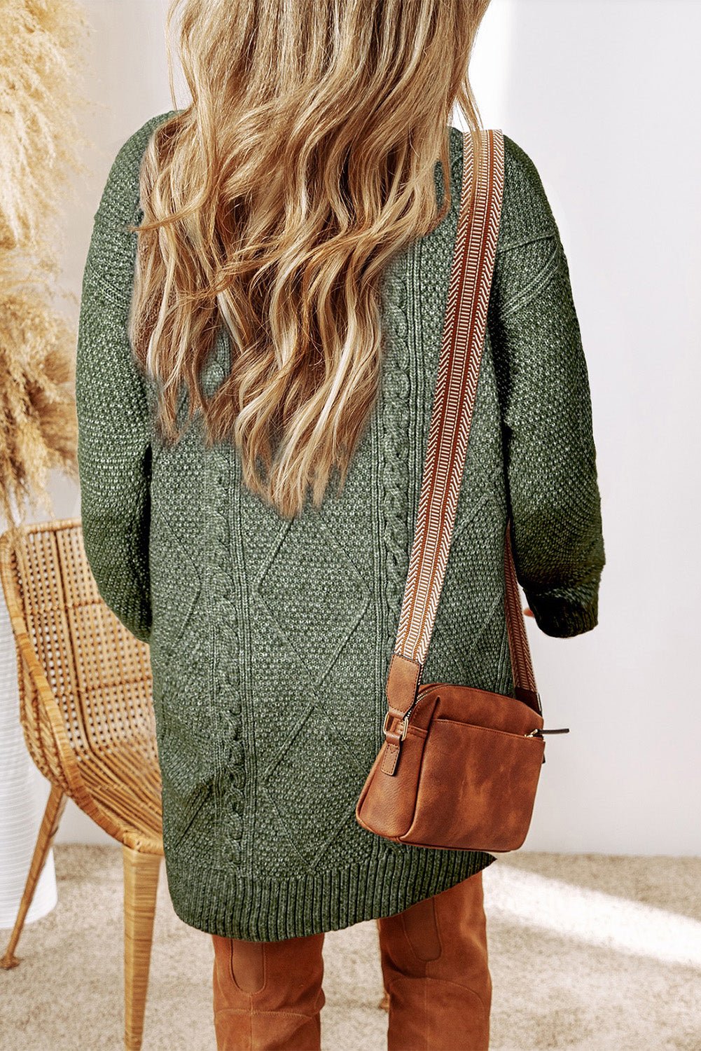 Mist Green Cable Knit Drop Shoulder Loose Fit Sweater Dress - Goddess Vibes