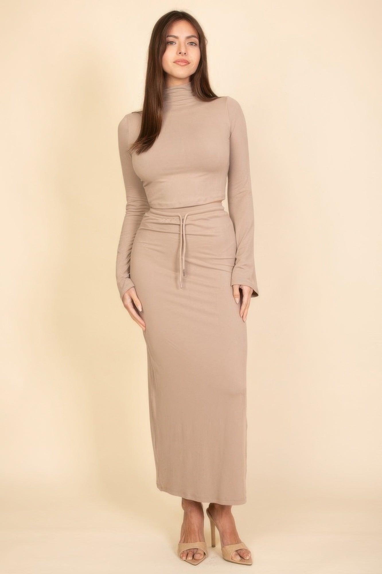 Mock Neck Bell Sleeve Crop Top & Maxi Skirt Set - Goddess Vibes