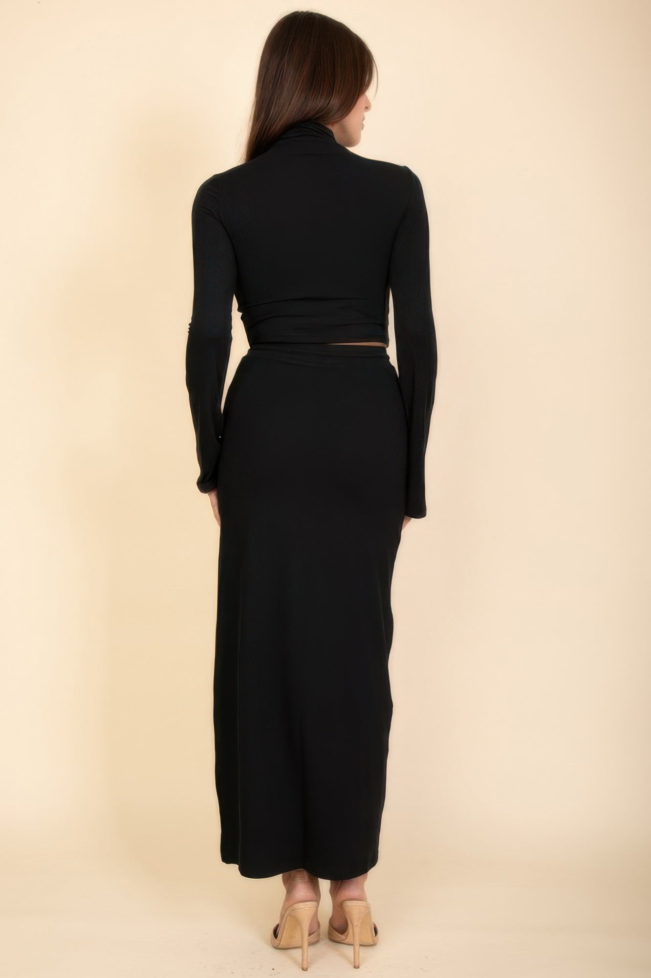 Mock Neck Bell Sleeve Crop Top & Maxi Skirt Set - Goddess Vibes