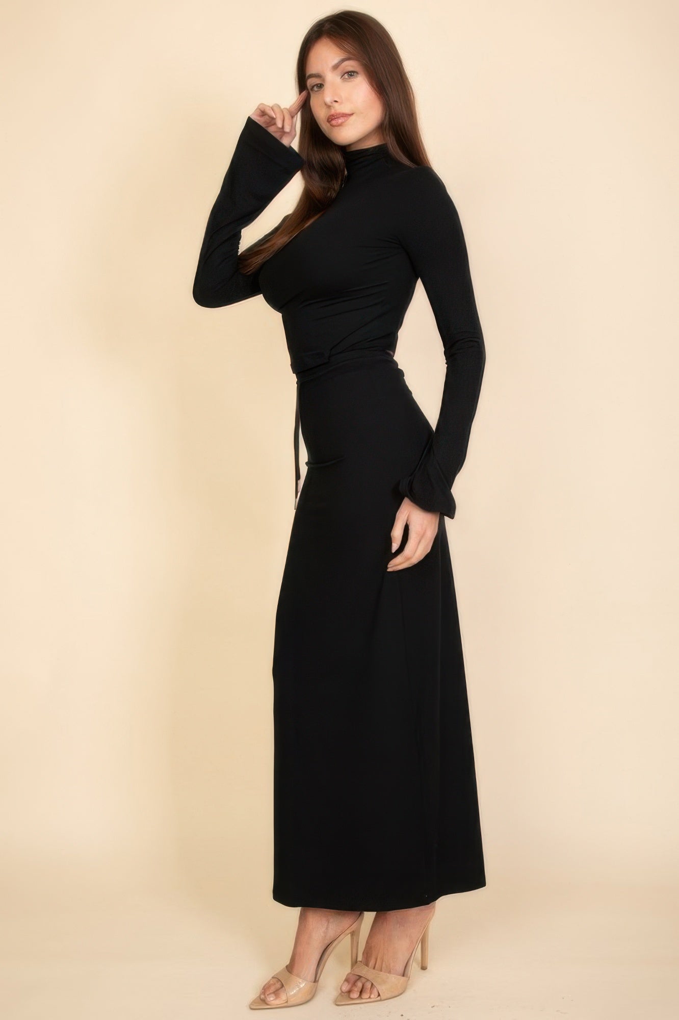 Mock Neck Bell Sleeve Crop Top & Maxi Skirt Set - Goddess Vibes