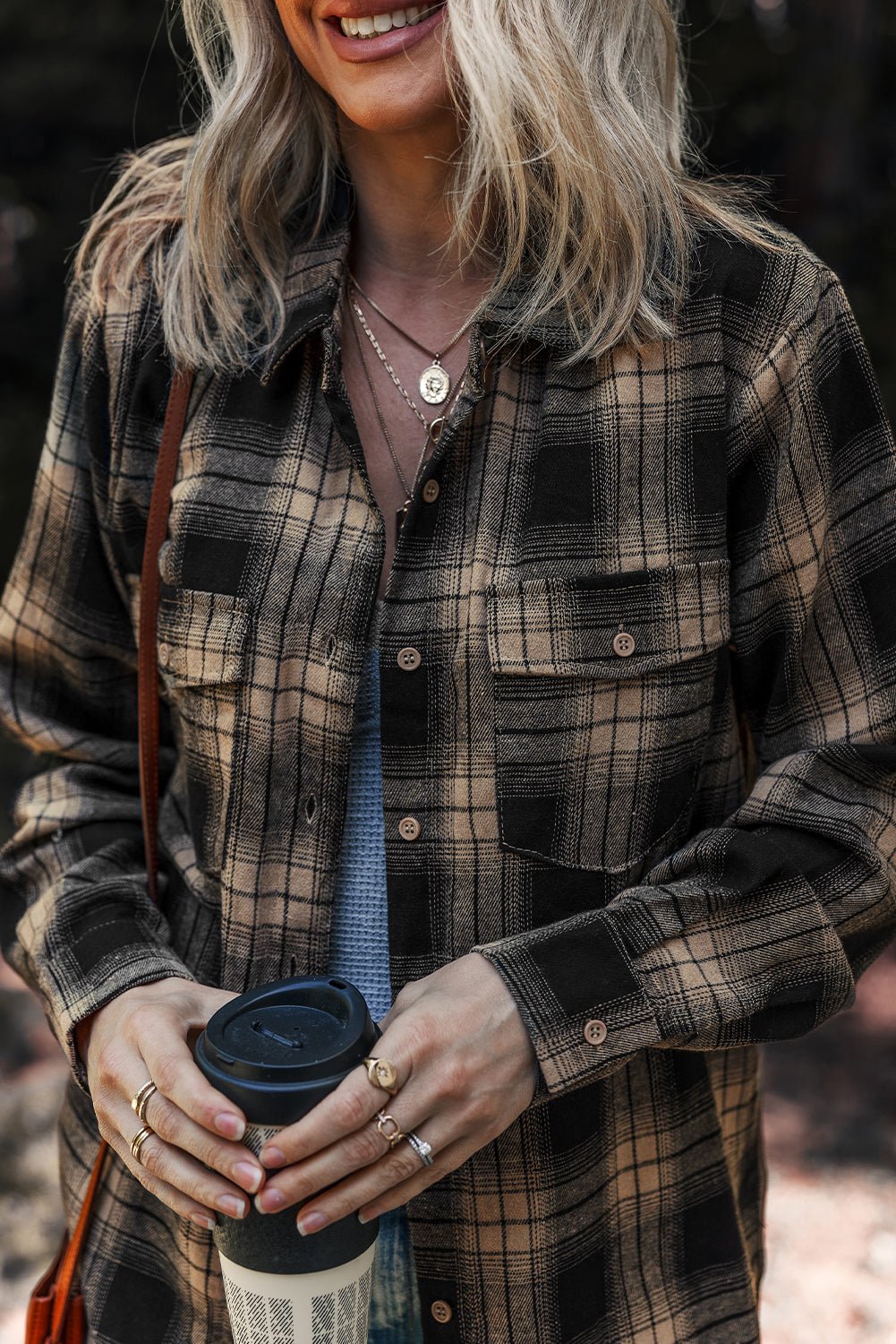 Multicolour Retro Plaid Double Flap Pocket Brushed Shacket - Goddess Vibes