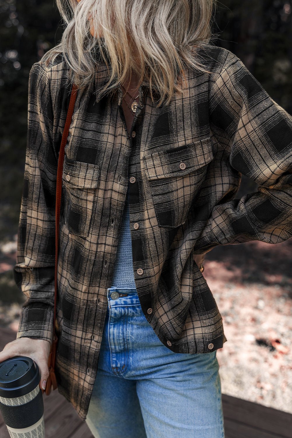 Multicolour Retro Plaid Double Flap Pocket Brushed Shacket - Goddess Vibes