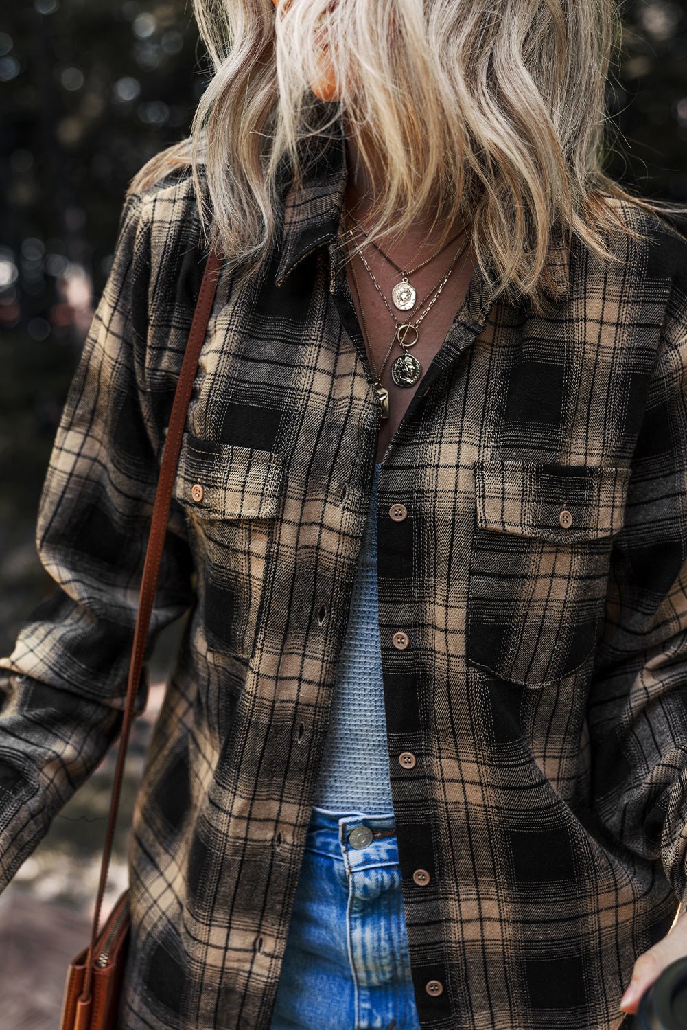 Multicolour Retro Plaid Double Flap Pocket Brushed Shacket - Goddess Vibes