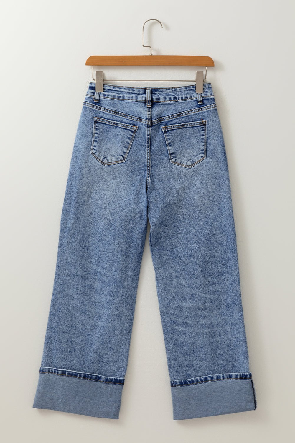 Myosotis Center Seam Cuffed Hem Straight High Waist Jeans - Goddess Vibes