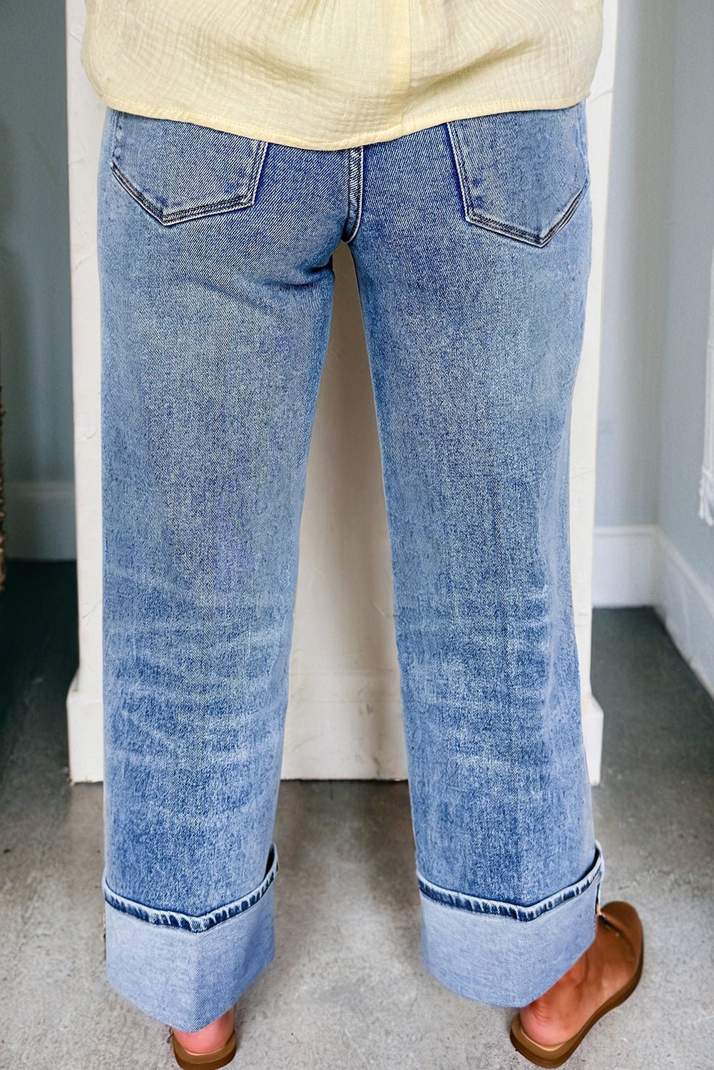 Myosotis Center Seam Cuffed Hem Straight High Waist Jeans - Goddess Vibes