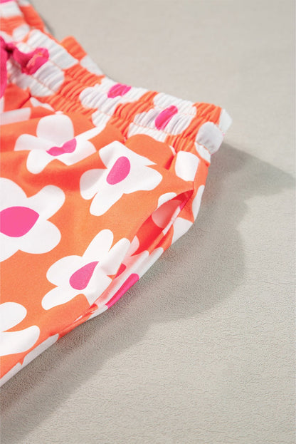 Orange Flower Print Short Sleeve Shirt Pajamas Set - Goddess Vibes