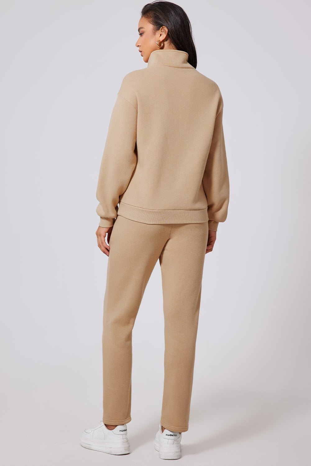 Parchment Solid Half Button Sweatshirt and High Waist Sweatpants Set - Goddess Vibes