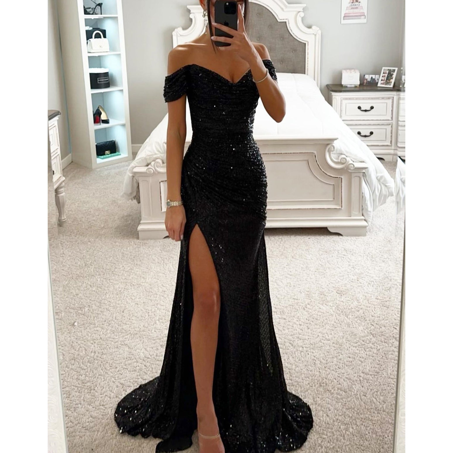 Party Sequins Off - neck Split Dress INS Casual Fashion Dress Women - Goddess Vibes