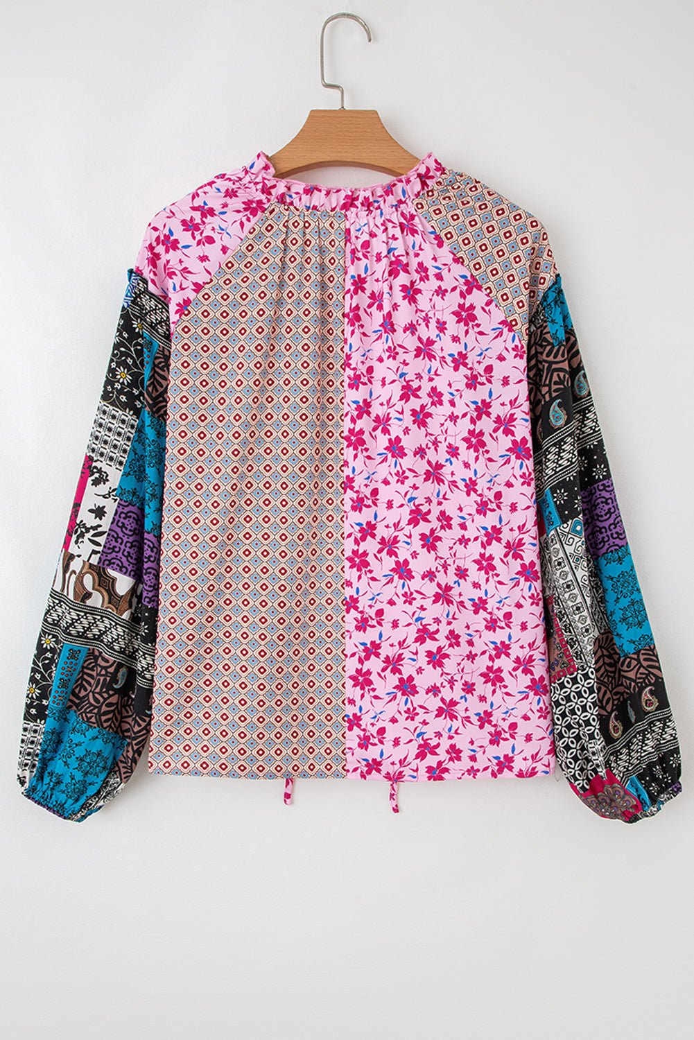 Pink Boho Mixed Floral Drop Shoulder Bubble Sleeve Blouse - Goddess Vibes