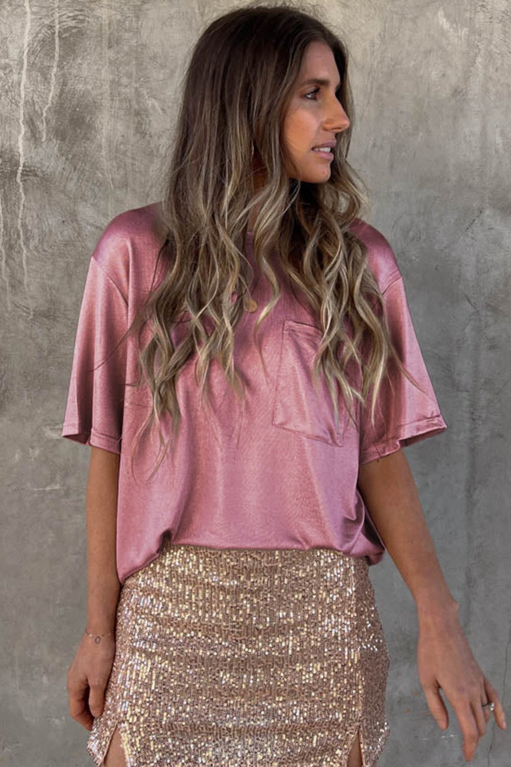 Pink Chest Pocket Loose Fit T Shirt - Goddess Vibes