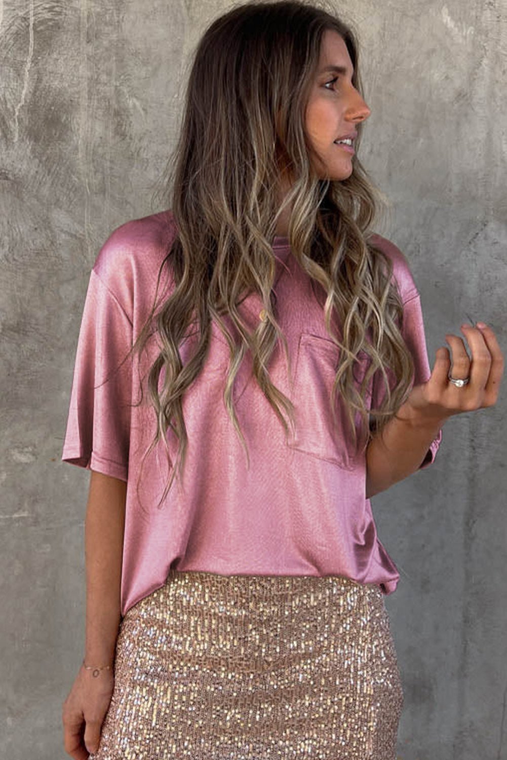 Pink Chest Pocket Loose Fit T Shirt - Goddess Vibes
