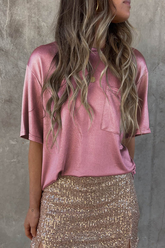 Pink Chest Pocket Loose Fit T Shirt - Goddess Vibes