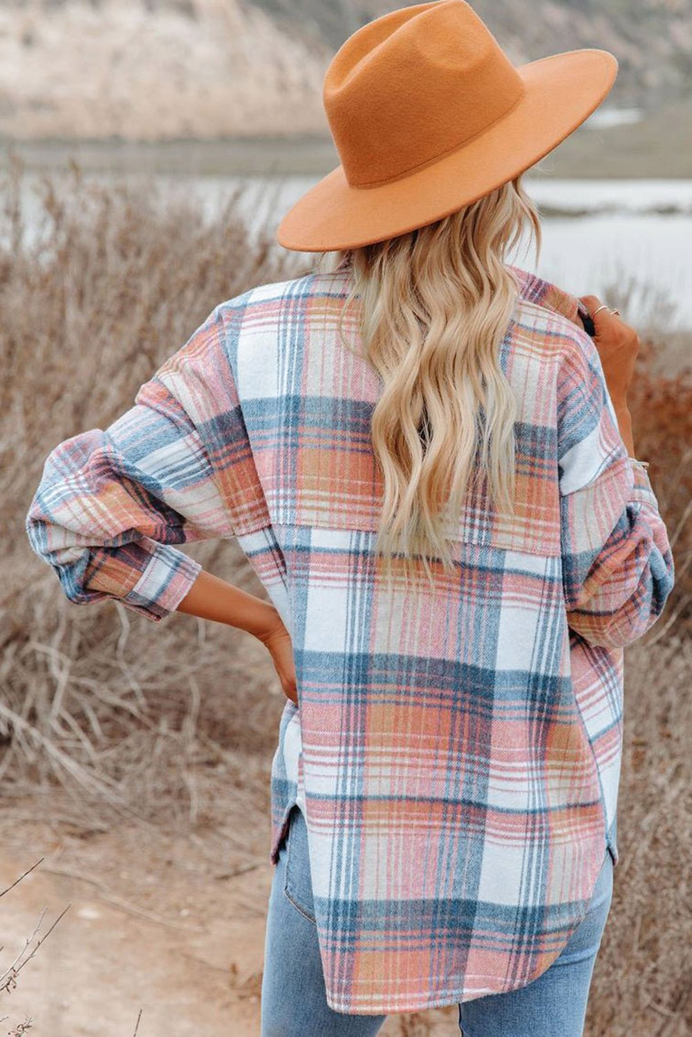 Pink Plaid Flap Pockets Shacket - Goddess Vibes