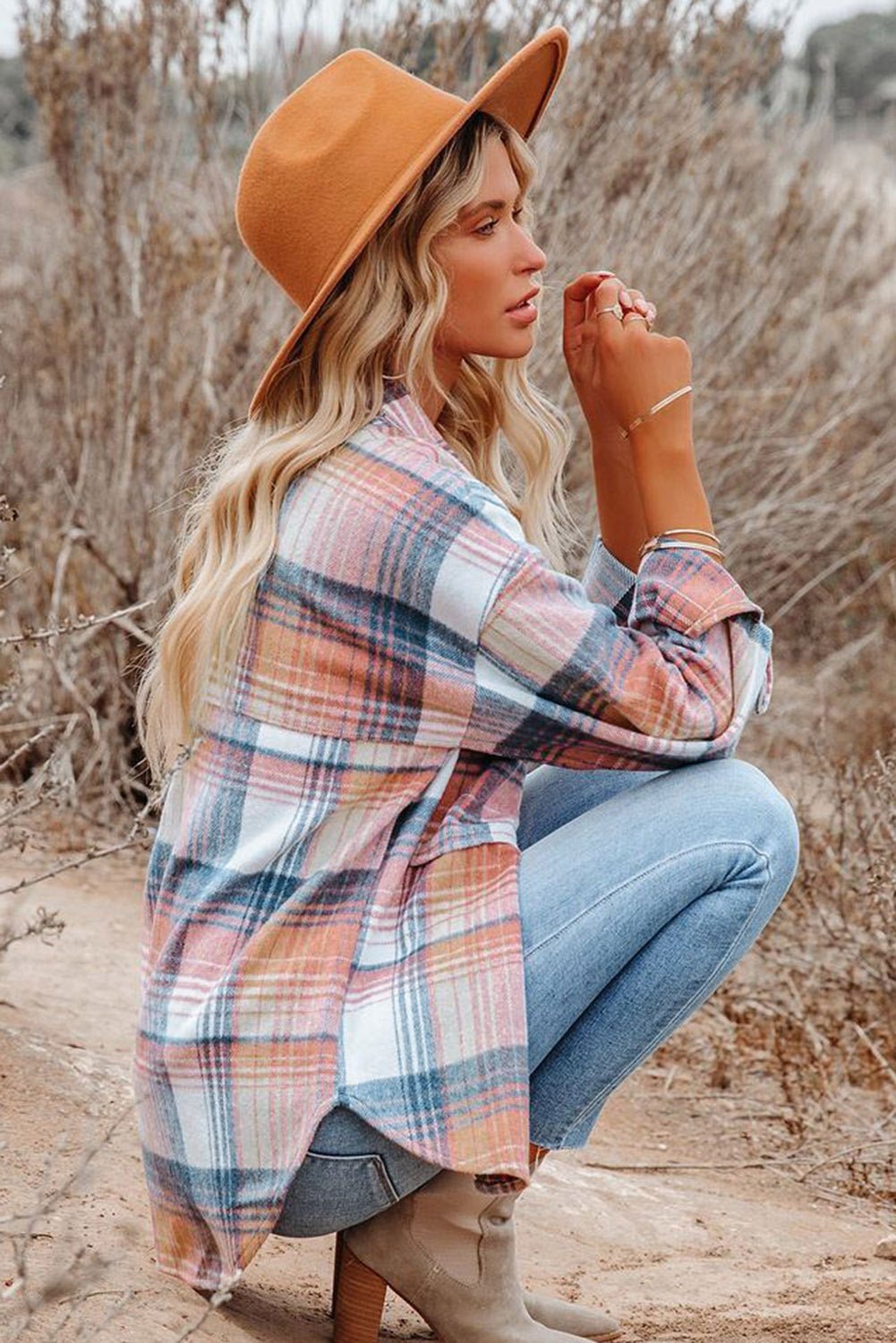 Pink Plaid Flap Pockets Shacket - Goddess Vibes